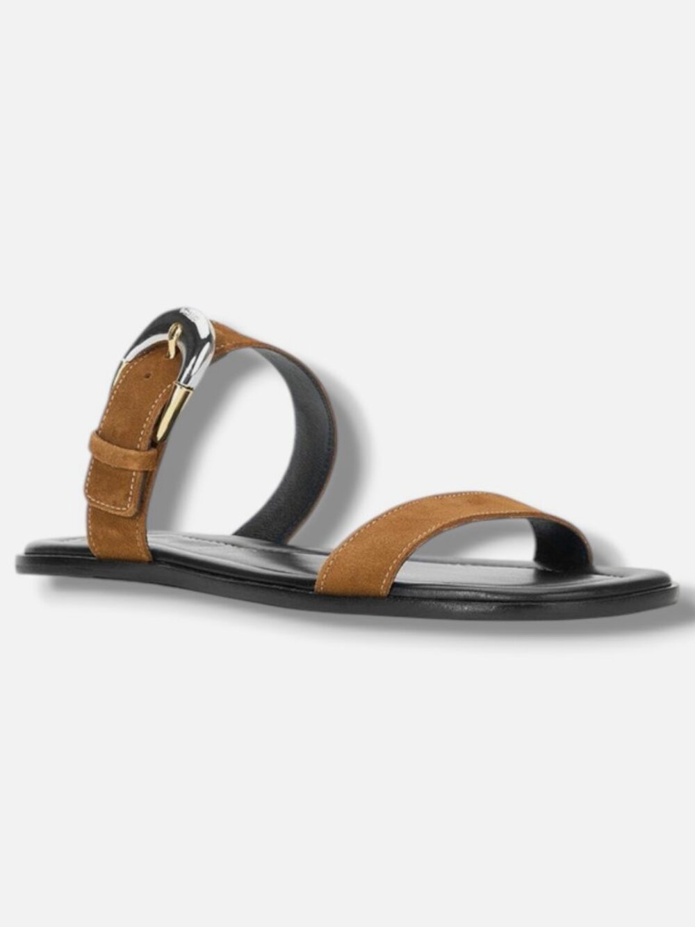 Staud Women's Brown Black Harlow Leather Flat Sandals Shoes Size EU:38 US:8